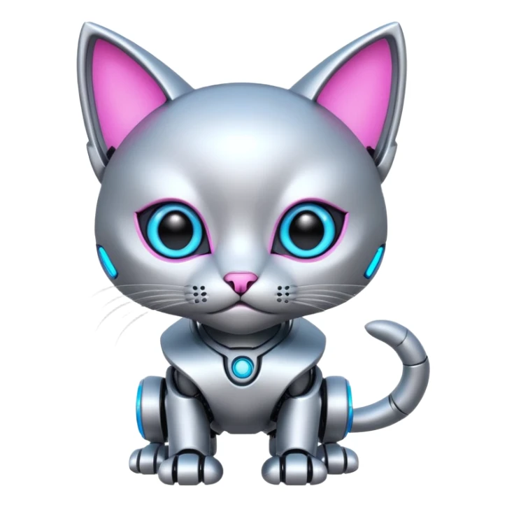 Robot kitten with pink and neon blue eyes sticker