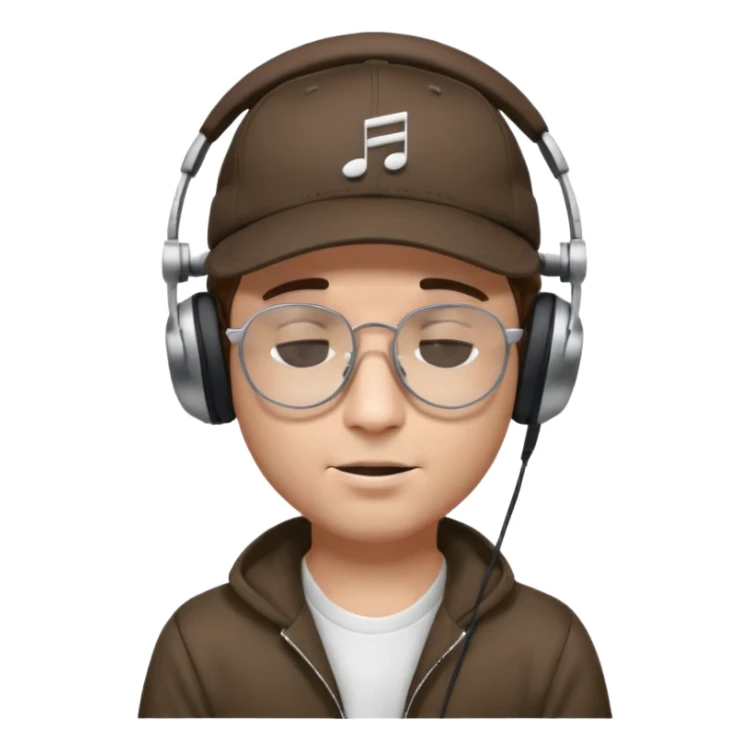 dj man white with baseball cap - rayban glasses - brown hair - closed eyes with headphones on with musical note over head (listening to music ) sticker