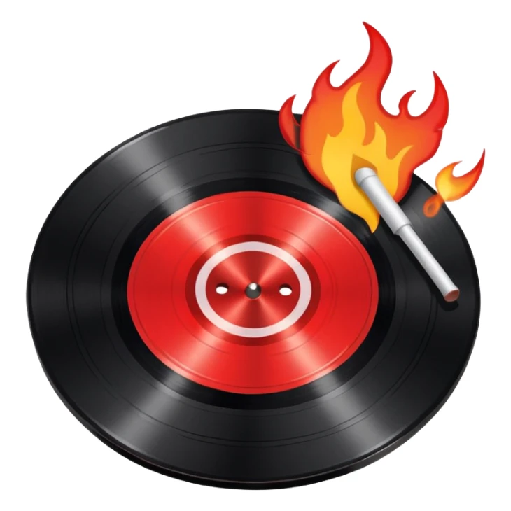 a black vinyl record white stick  with red outlin and flames  sticker