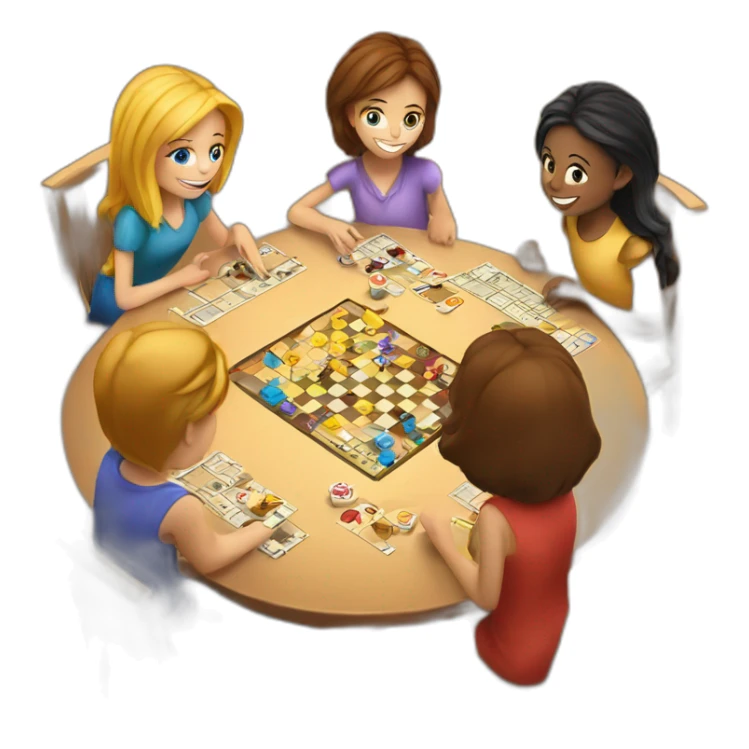White 2 girls and 2 boys are playing board game at the round table sticker