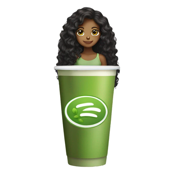 A brown girl who’s drink matcha with black curly long hair  sticker