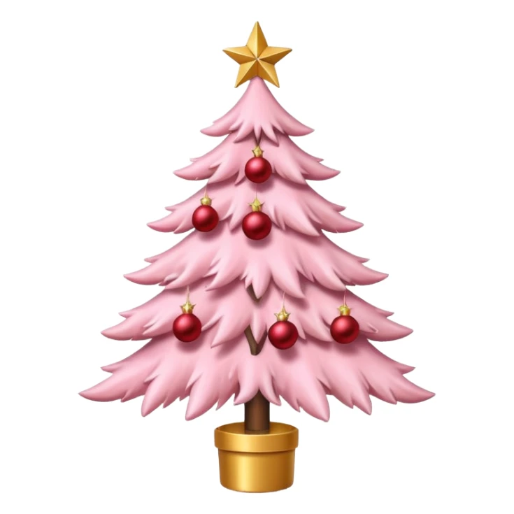pastel pink christmas tree with red ornaments and star on top sticker