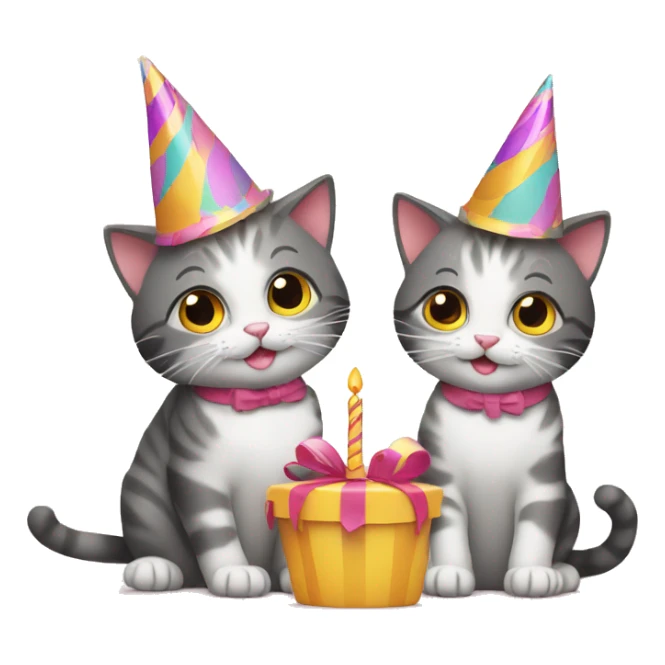 cat and kitten wearing birthday hats sticker
