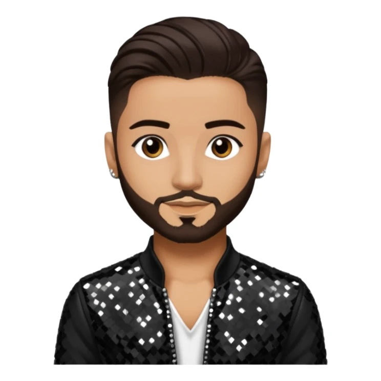 Maluma with dark brown hair, black sequin outfit sticker