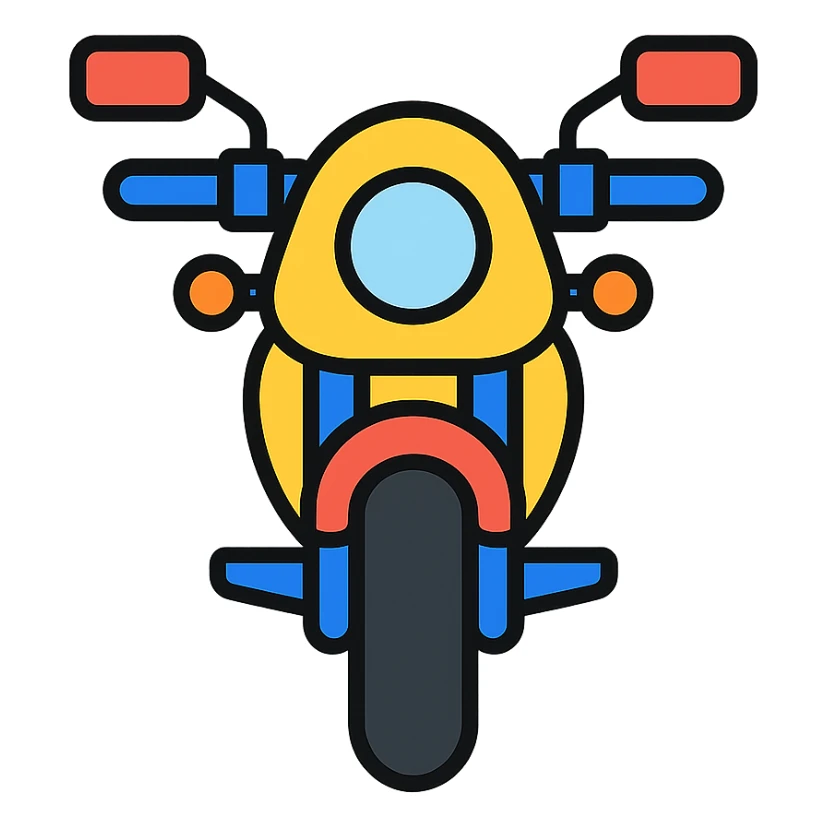 motorcycle, color outline icon style, front view, bold outlines sticker