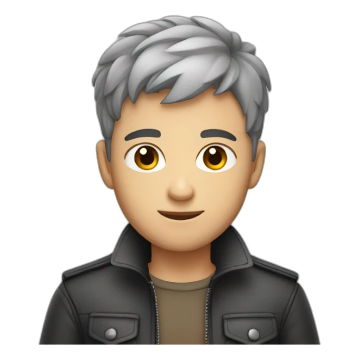 cute guy with very short hair and grey eyes wearing leather sticker