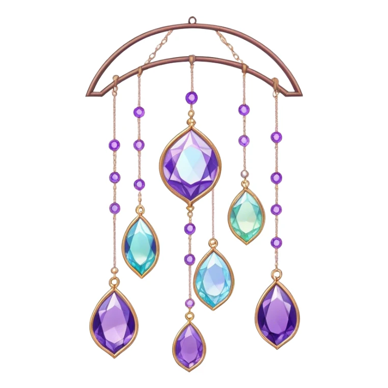 Hanging colorful pastel suncatcher, threads with shiny sparkly amethyst gemstones,  sticker