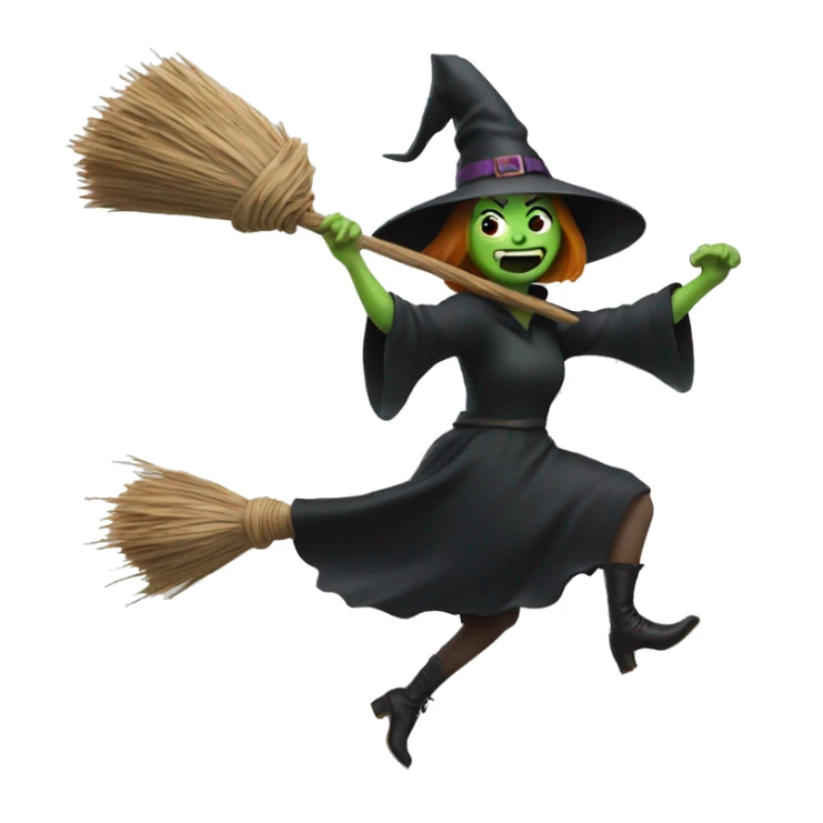 Scarry witch, flying to the left on a broom sticker