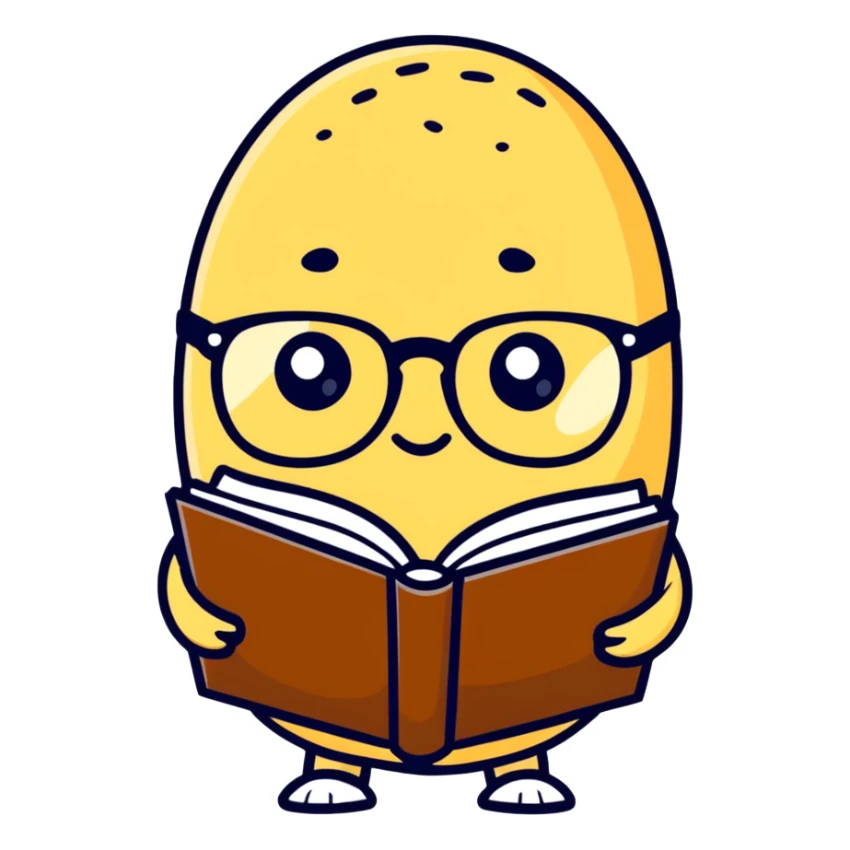 Potato wearing glasses holding book sticker