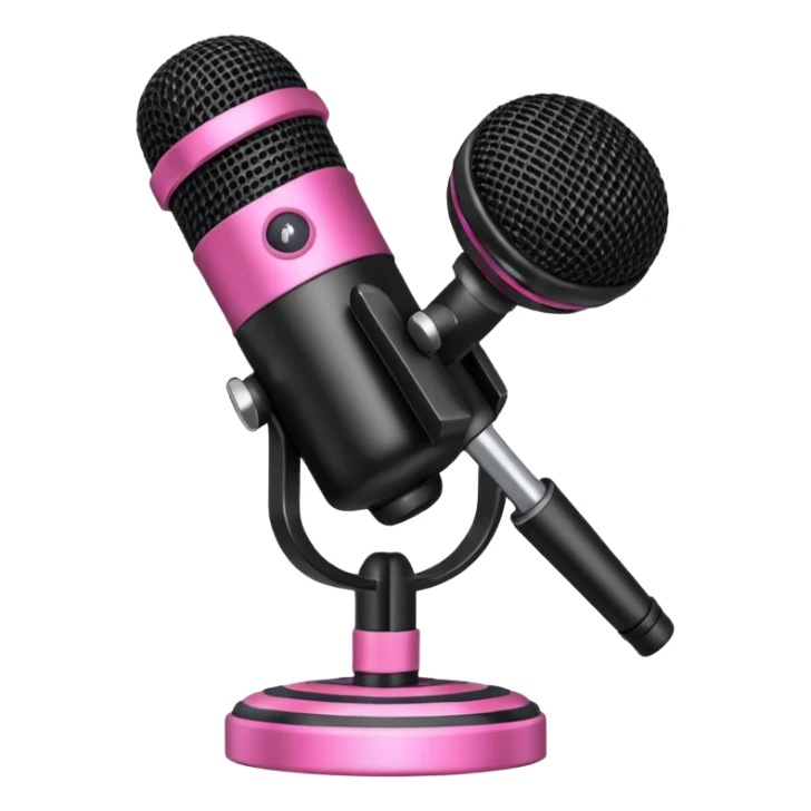 black stage microphone with pink strip on bottom sticker