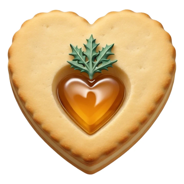 Realistic shortbread cookie in the shape of a heart with Thistle jelly middle filling and sprinkled powder sugar on top. sticker