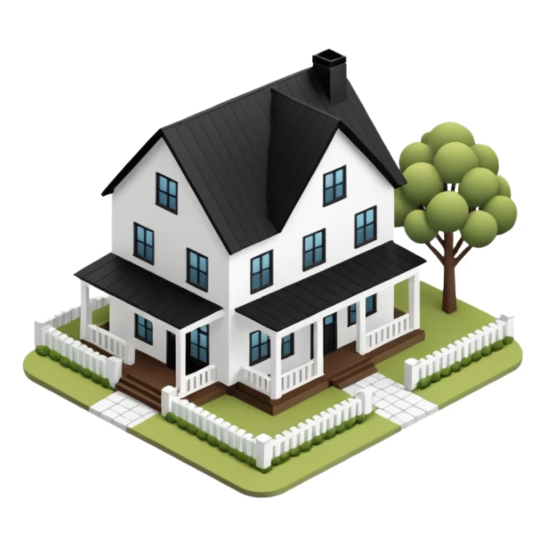 3d isometric modern farmhouse, white with black trim sticker