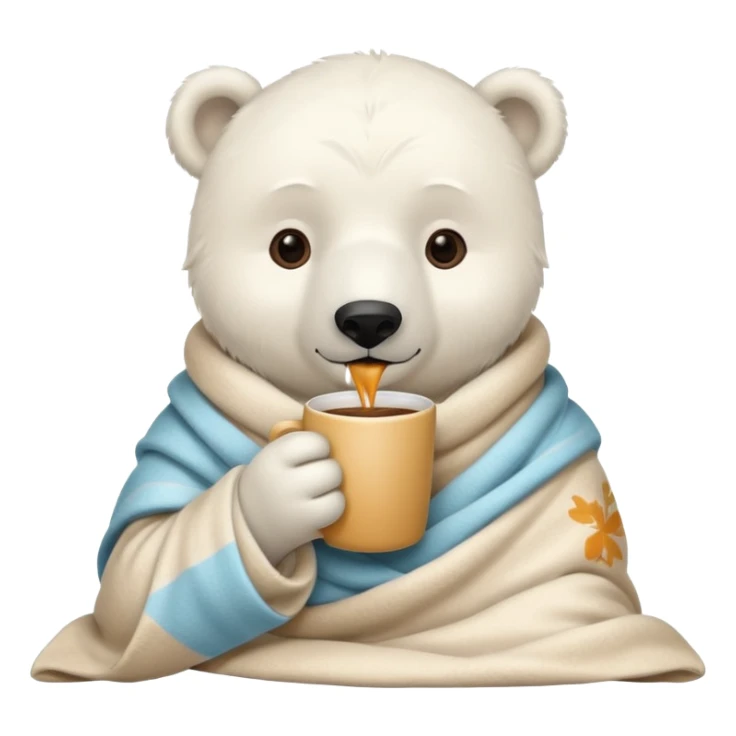 baby white polar in cozy blanket, drink hot coffee sticker