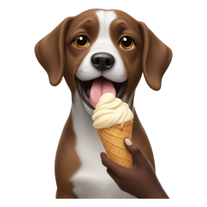 Dog eating ice cream and holding a dog sticker