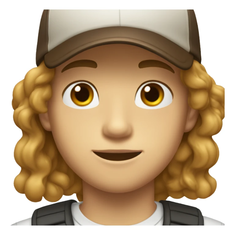 Teenager boy type italian, White skin, with baseball cap backwards with long wavy brown hair (Which go down behind to the nape of the neck), Little bit dezoom sticker