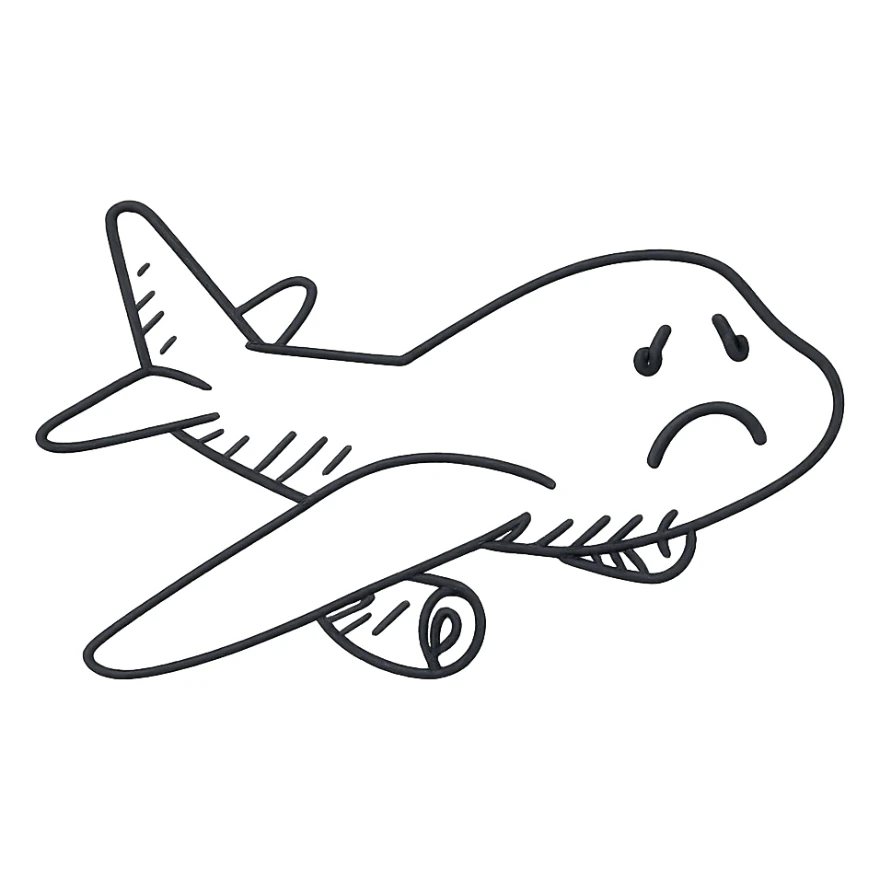 sad black airplane logo, hand-drawn outline, suitable for a program sticker
