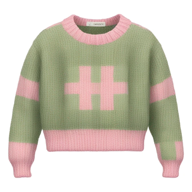 Pink and sage checkered cropped oversize wool sweater, isolated sticker