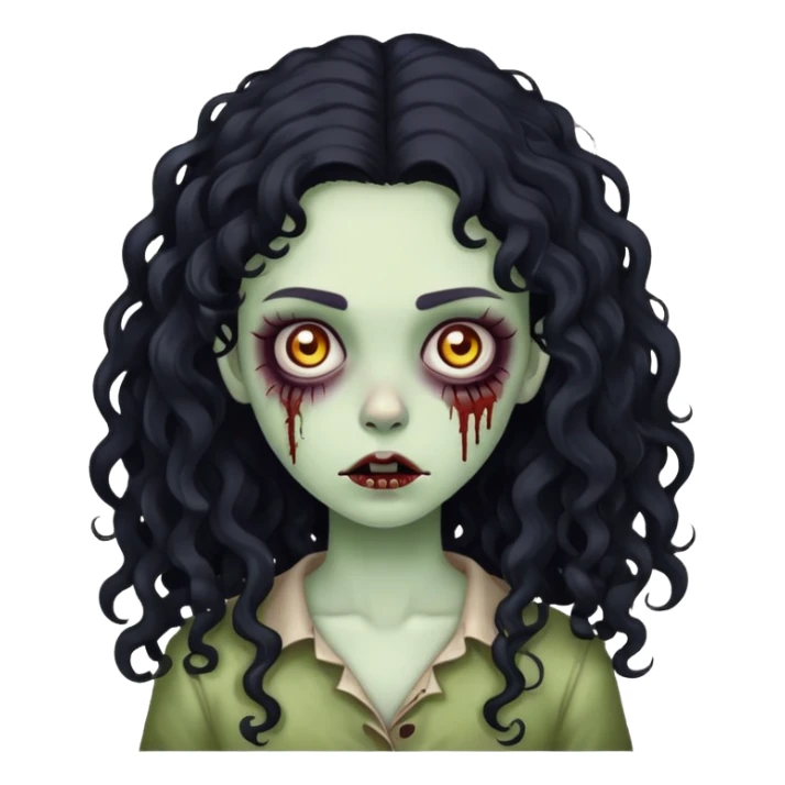 girl zombie with long black curly hair and thin eyebrows sticker