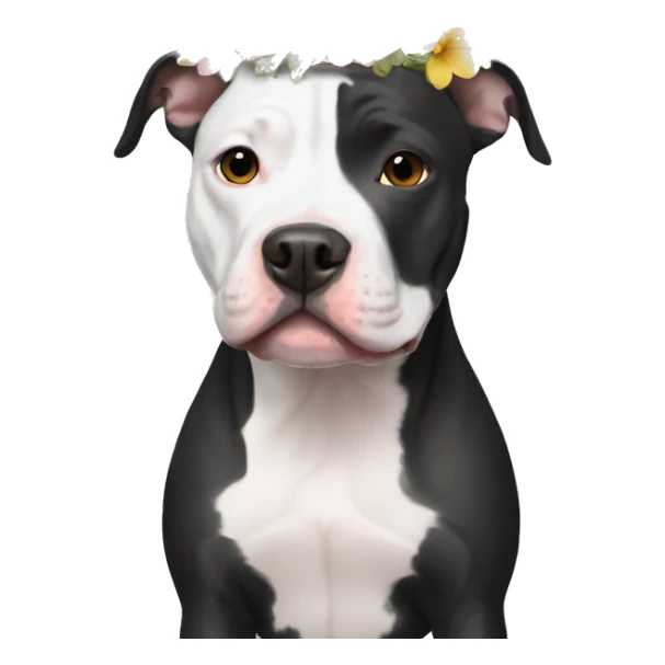 Black and white Pitbull with floral crown sticker