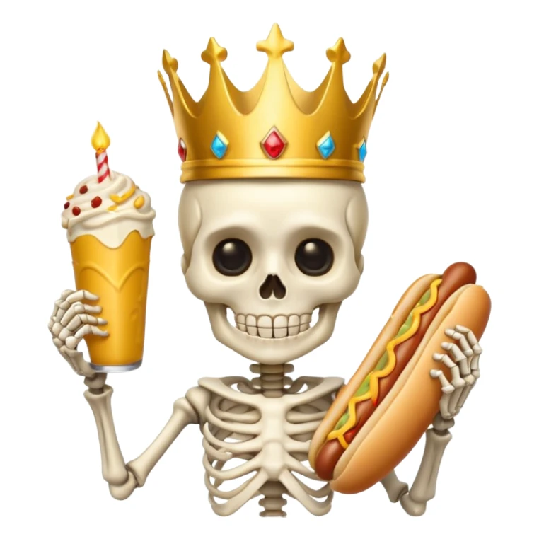 A cute skeleton wearing crown and holding hot dog





















 sticker