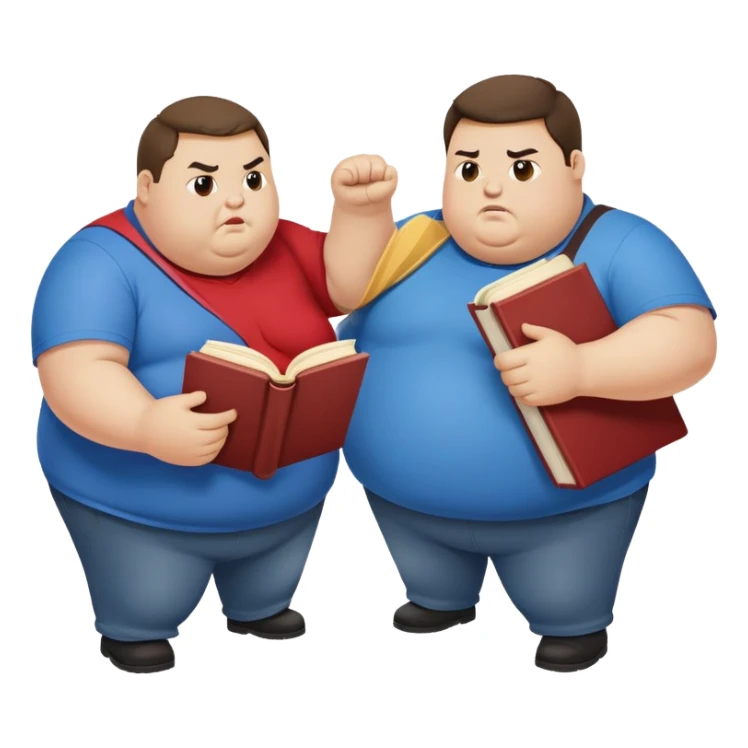 2 obese people fight over a book sticker