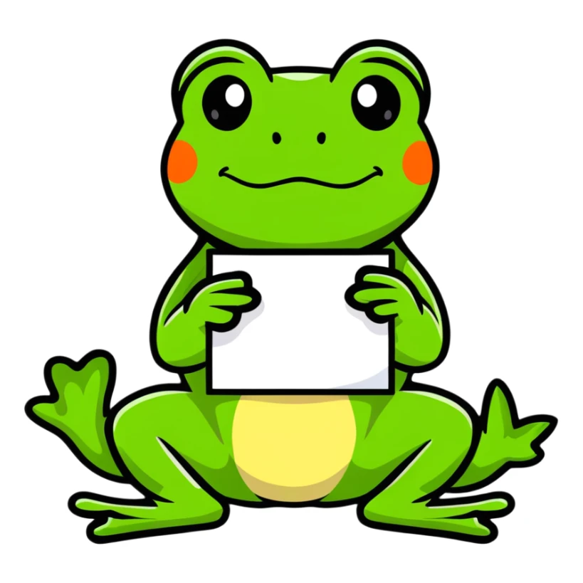 Bufo frog holding a blank sign, cartoonish sticker