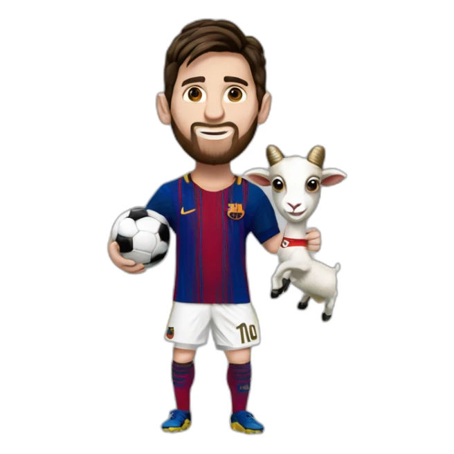 Lionel Messi with a ballon d’or on his hands and a goat sticker