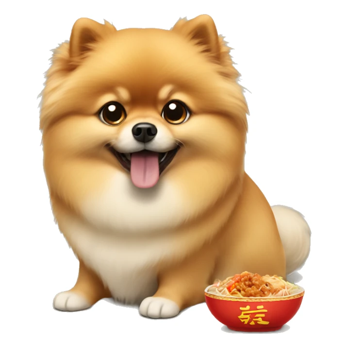 Pomeranian eating Chinese food sticker