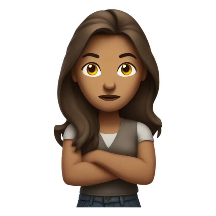 woman with long brown hair angry face arms crossed sticker