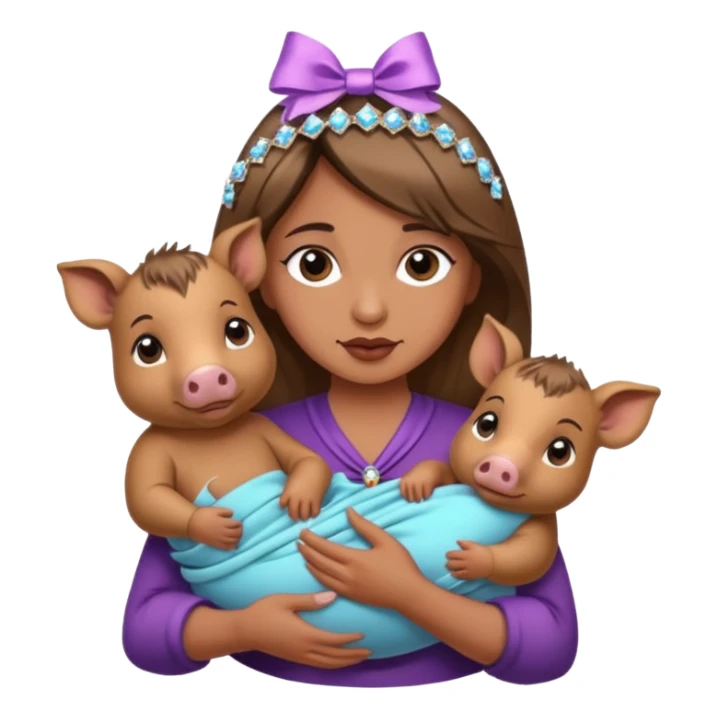 woman holding baby boars with ribbons and crystals sticker