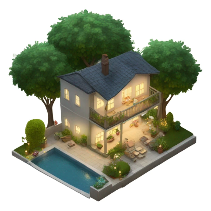 4 floor, trees in the garden, lights on, villa sticker