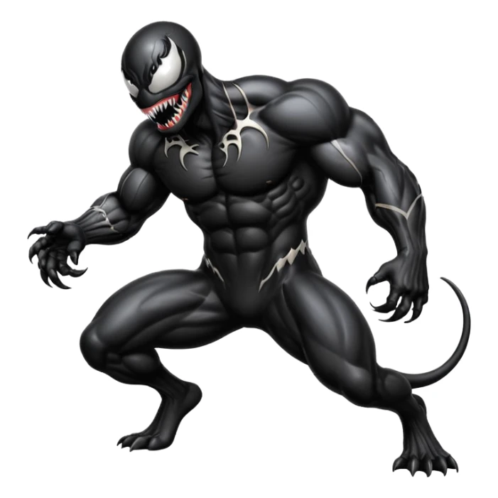 Venom crawling, full black body, no white logos, classic emoji look sticker