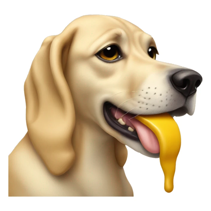 Dog licking peanut butter on banana  sticker
