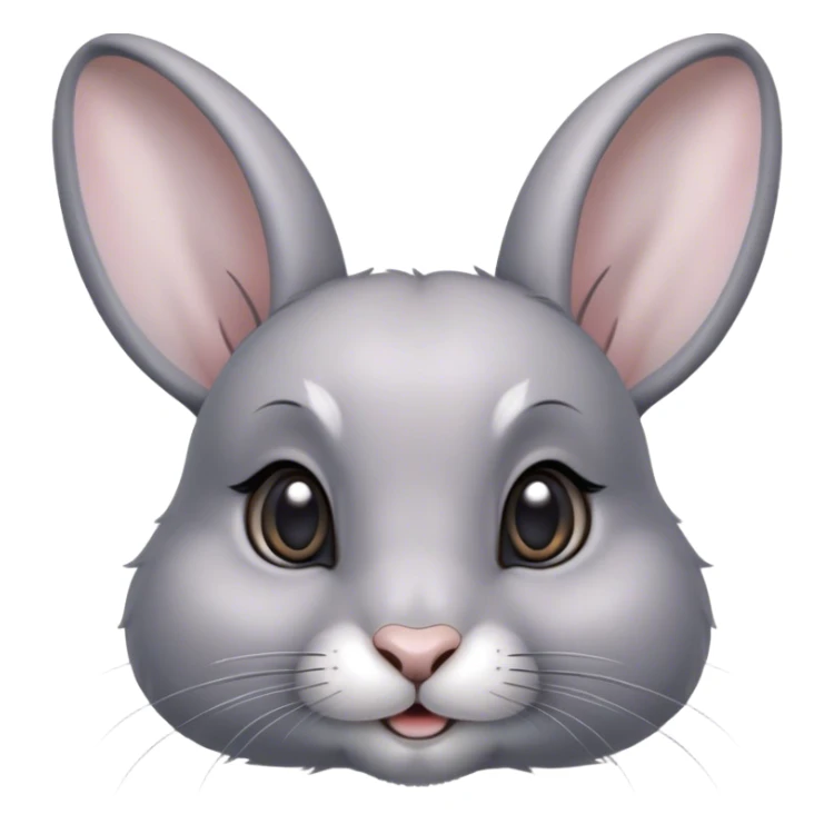 Cinematic Cute Grey Rabbit Portrait Emoji, Head tilted playfully and inquisitively, featuring a silky, smooth grey fur with soft, velvety textures, round, sparkling grey eyes filled with curiosity, Simplified yet irresistibly adorable features, highly detailed, glowing with a warm, friendly glow, high shine, affectionate and gentle, stylized with a touch of whimsy, bright and endearing, soft glowing outline, capturing the essence of a mischievous yet loving bunny, so playful it feels like it could hop out of the screen and into your arms! sticker