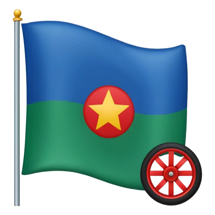 Emoji drapeau moitié à la verticale bleu en haut vert en bas avec une roue rouge au millieu  roue en plein millieu du drapeau sticker
