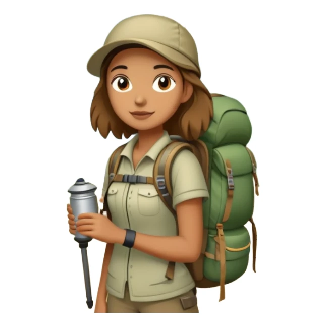 Girl with hiking backpack and camping gear in forest, Melissa Backwoods sticker