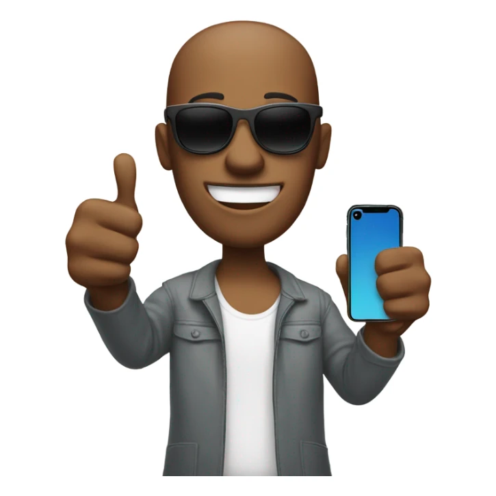 person with sunglasses showing iphone with thumbs up sticker