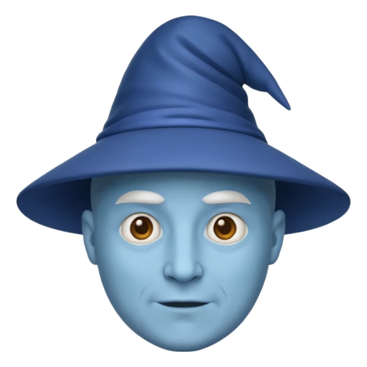 Now a wizard emoji, but still bald with no hat, neutral face, blue skin. sticker