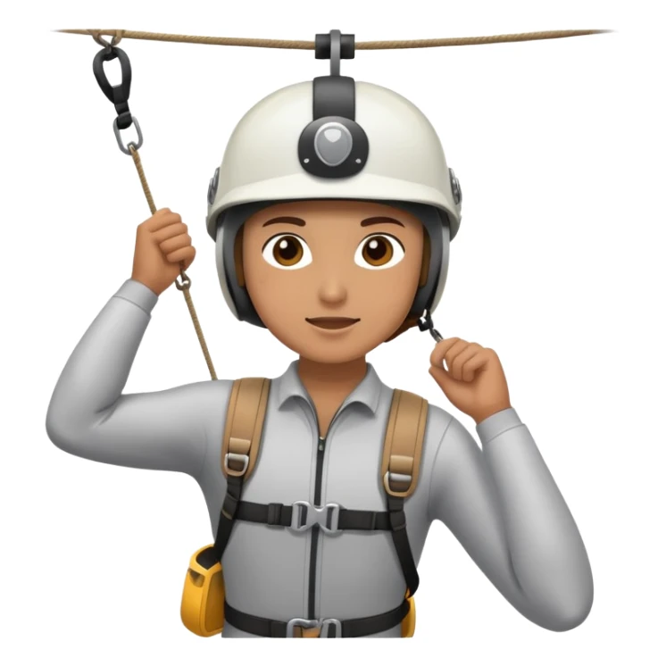 a person on a zipline wearing a helmet sticker