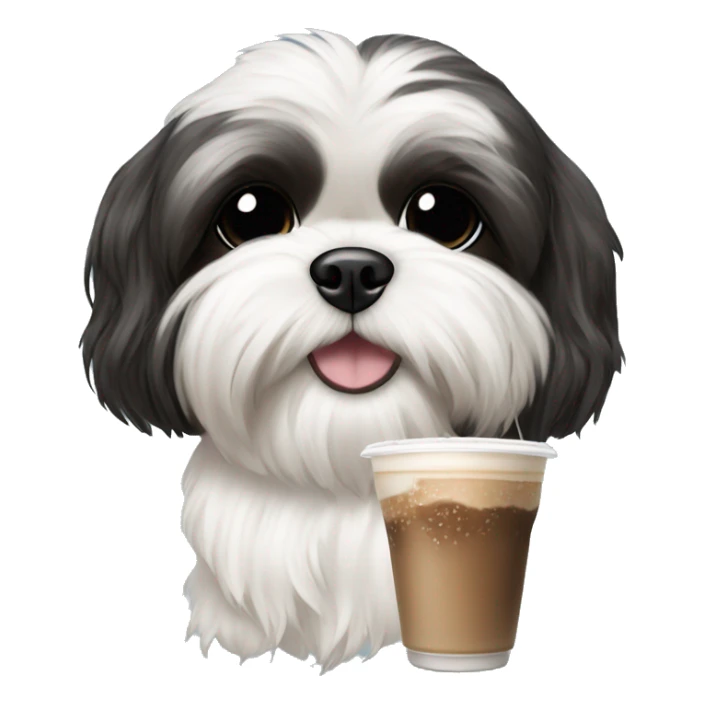 A black and white shih tzu holding an Iced latte  sticker
