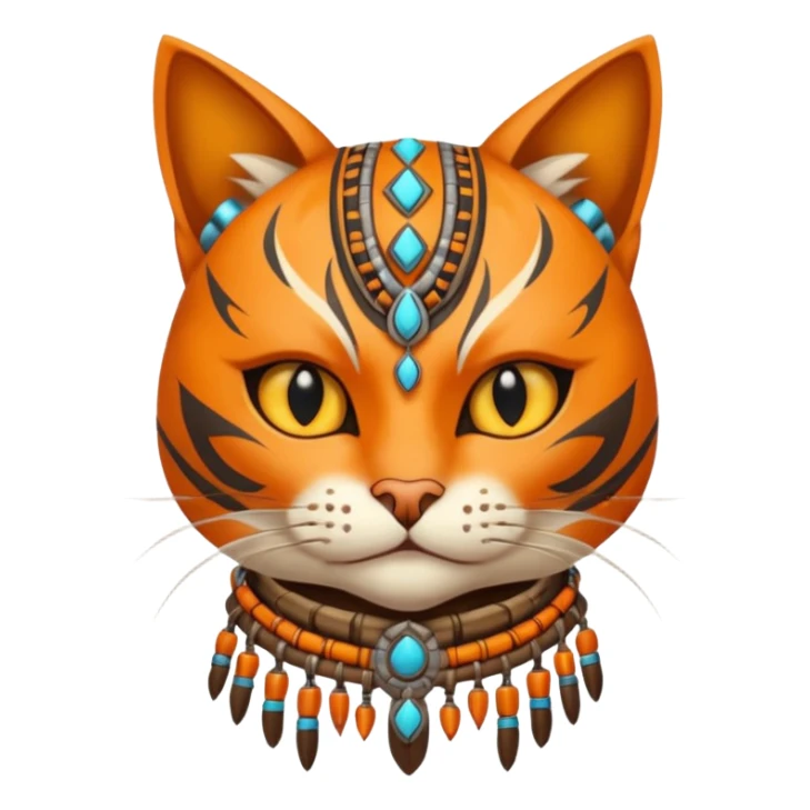 cat, wear tribal shaman cloth, half face cyberborg sticker