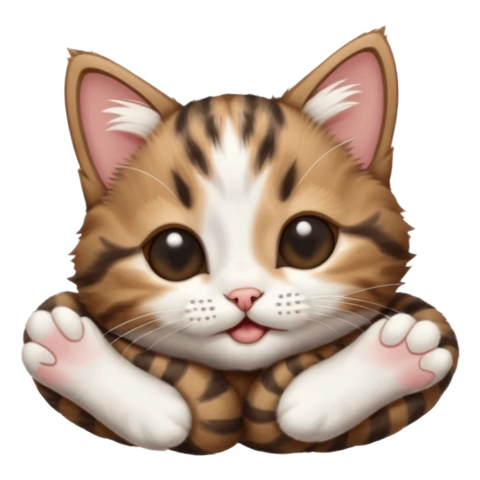 dark brown tabby and white kitten in funny positions upside down with eyes closed sticker