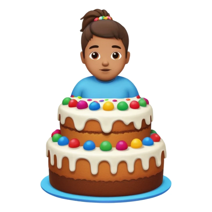chubby mexican boy with pony tail coming out of giant cake sticker