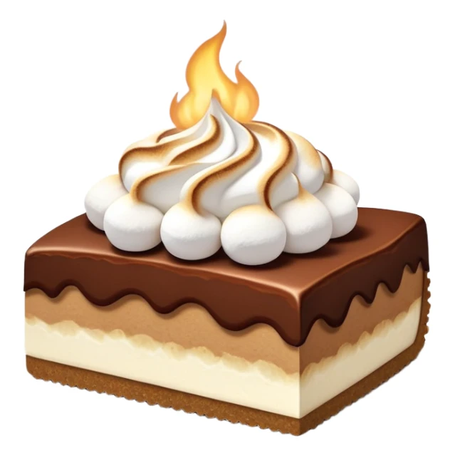 Chocolate cheesecake slice topped with toasted marshmallows and graham crackers sticker