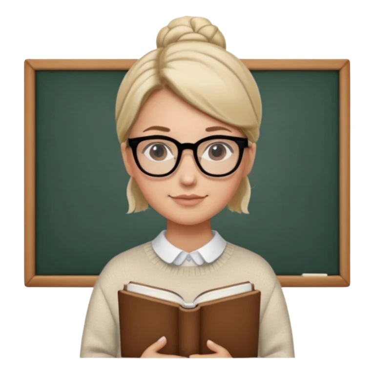 Teacher Look – tidy low bun, black-rim glasses, holding a book.












































 sticker