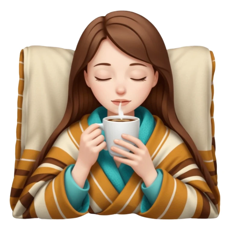 brown-haired white girl inside a blanket sipping coffee eyes closed sticker