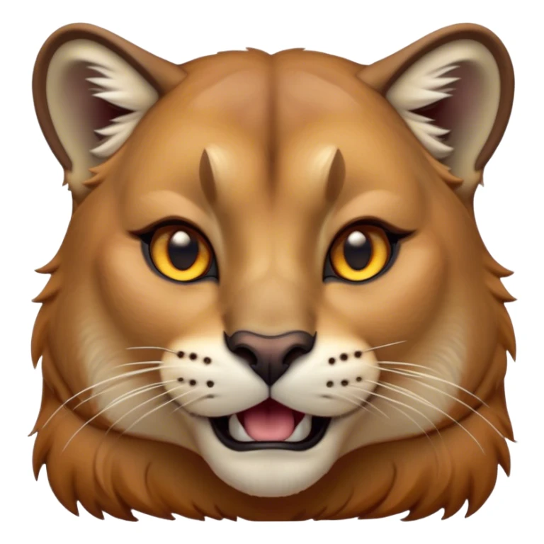 Cinematic Comical Cougar Portrait Emoji, Head tilted dramatically with an exaggeratedly amused expression, featuring a striking tawny Fur with bold dark accents and wide, expressive amber eyes filled with playful disbelief, Simplified yet hilariously expressive features, highly detailed, glowing with a slightly sassy glow, high shine, dramatic yet playful, stylized with an air of cheeky wilderness mischief, bright and endearing, soft glowing outline, capturing the essence of a spirited and over-the-top cougar, so meme-worthy it feels like it could pounce its way into internet fame instantly! sticker