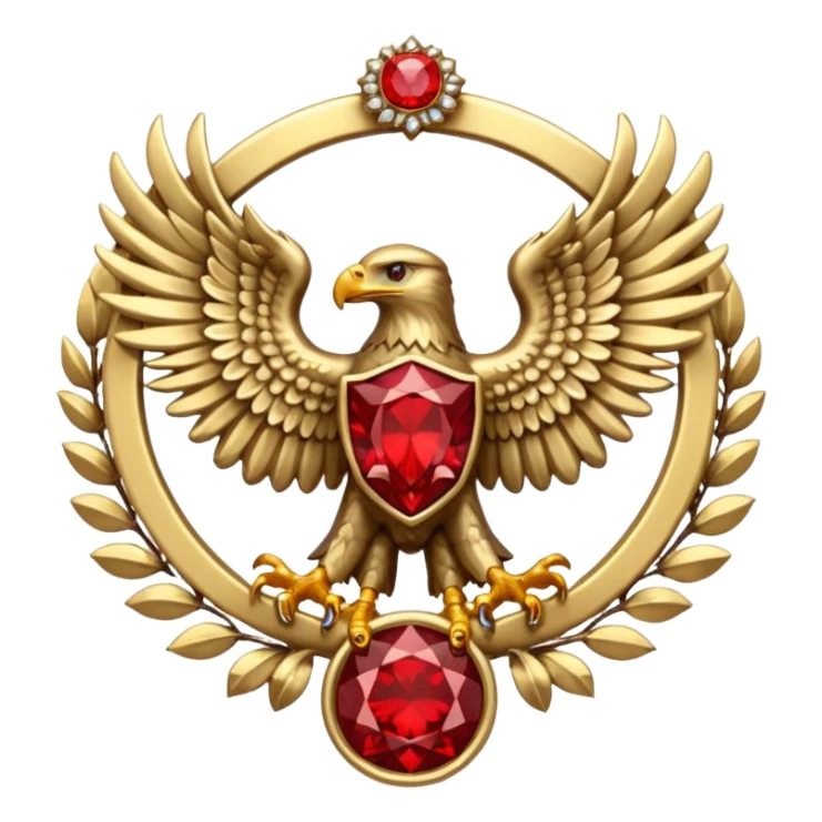 Bicephalous Eagle crest / brosch in a cirkel without background and with red gem sticker
