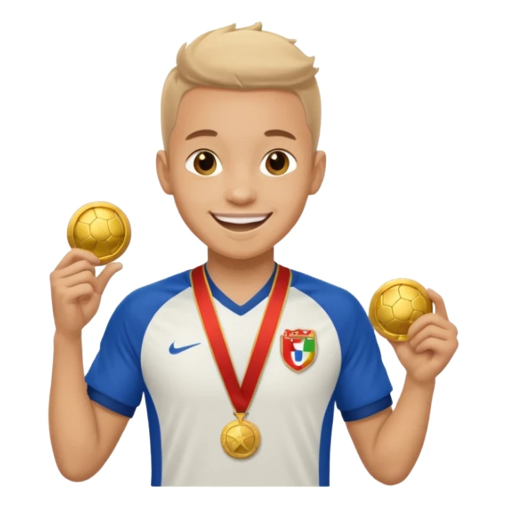 Happy light soccer player with a first-place medal
 sticker