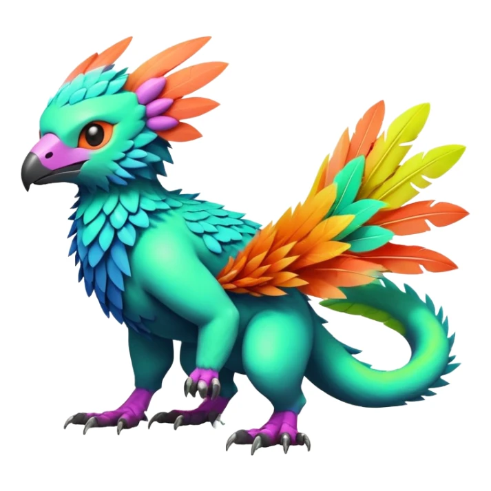 Tropical futuristic lush warm-colored neon-colored Fakémon-Digimon-Trico-creature sticker